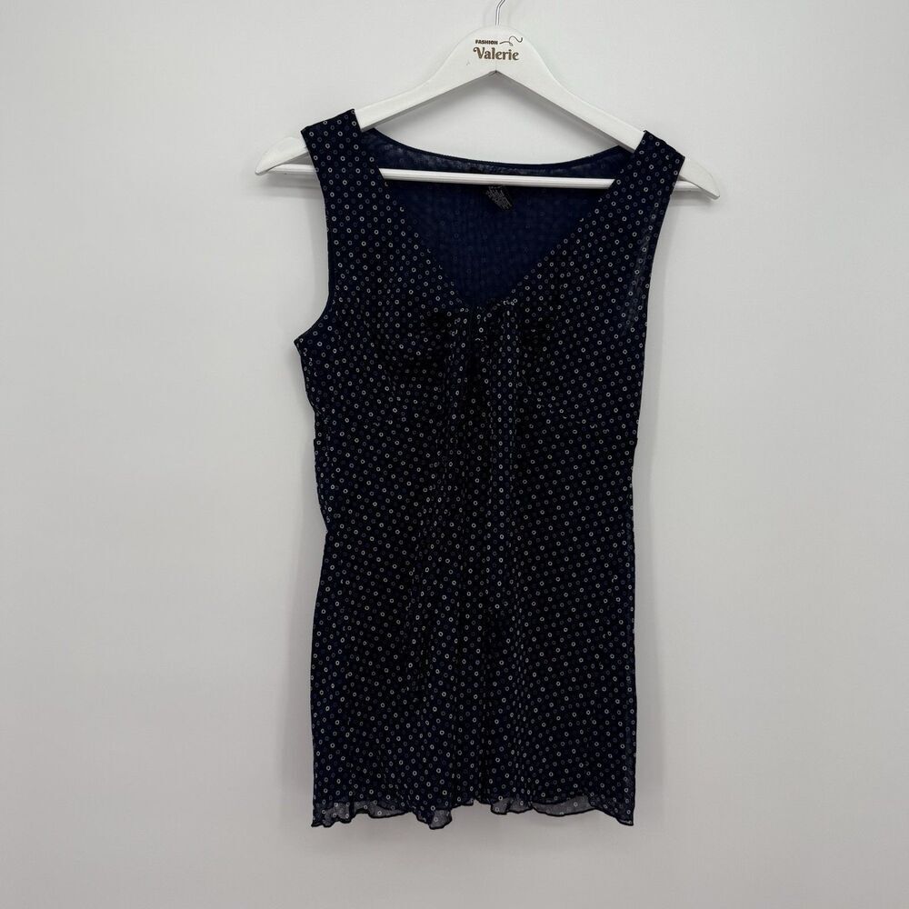 New York  & Company Navy Blue Geometric Sleeveless Tank Top Size Large Y2k